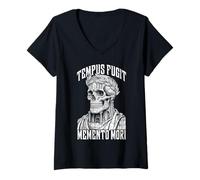 Mujer Tempus Fugit Memento Mori Estoico Emperador Romano Cráneo Estoicismo Camiseta Cuello V