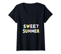 Mujer Ten un Dulce Verano Vibrante diversión Camiseta Cuello V