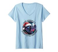 Mujer Ten un pequeño Cuervo navideño Espeluznante Camiseta Cuello V