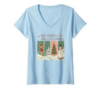Mujer Ten una escena nevada de Feliz Navidad Camiseta Cuello V