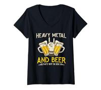 Mujer Tenedor de Patatas Fritas de Metal Pesado para Cerveza, Regalo de Festival Camiseta Cuello V