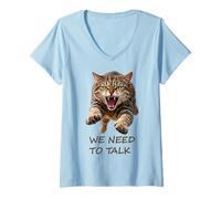 Mujer Tenemos Que Hablar Feroz Gato atigrado Humor ironía 2 Formas manía Camiseta Cuello V