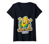 Mujer Tener un día de maíz-Tastic Corntastic Pun Lover Corncob Corncob Camiseta Cuello V