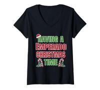 Mujer Tener un Emperador Christmas Time Family Reunion Nombre Camiseta Cuello V