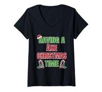 Mujer Tener un Hacha Navidad Reunión Familiar Nombre Camiseta Cuello V