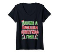 Mujer Tener un Nombre de reunión Familiar Angelina Christmas Time Camiseta Cuello V