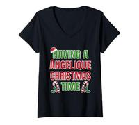 Mujer Tener un Nombre de reunión Familiar Angelique Christmas Time Camiseta Cuello V