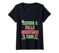 Mujer Tener un Nombre de reunión Familiar Belle Christmas Time Camiseta Cuello V