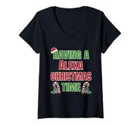 Mujer Tener un Nombre de reunión Familiar de Alexa Christmas Time Camiseta Cuello V