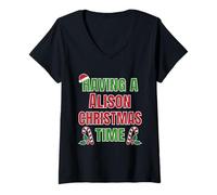Mujer Tener un Nombre de reunión Familiar de Alison Christmas Time Camiseta Cuello V