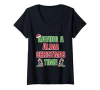Mujer Tener un Nombre de reunión Familiar de Alma Christmas Time Camiseta Cuello V