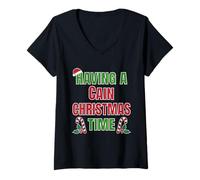 Mujer Tener un Nombre de reunión Familiar de Cain Christmas Time Camiseta Cuello V