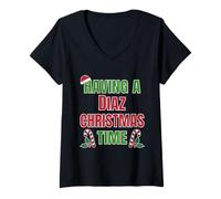 Mujer Tener un Nombre de reunión Familiar de Diaz Christmas Time Camiseta Cuello V