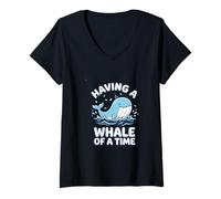 Mujer Tener Una Ballena De Un Tiempo Lindo Fiesta Observación De Ballenas Camiseta Cuello V