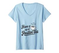 Mujer Tener una Taza de positivi-Tea Positivity Juego de Palabras de té Inspirador Camiseta Cuello V