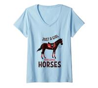 Mujer Tenga Cuidado Caballos Juts una Chica Que ama los Caballos Camiseta Cuello V