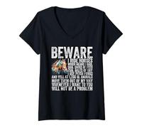 Mujer Tenga Cuidado de Montar a Caballo, no Sea un Problema, Divertido Amante de los Caballos Camiseta Cuello V
