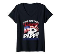 Mujer Tengo Dos títulos de Veterano y Pappy y los rockeo a los Dos Camiseta Cuello V