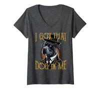 Mujer Tengo Ese Perro en mí, MD Meme, Divertido Entrenamiento, Gimnasio, Perro Labrador Camiseta Cuello V, Jaspeado Oscuro, M