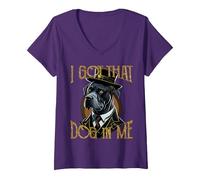 Mujer Tengo Ese Perro en mí, MD Meme, Divertido Entrenamiento, Gimnasio, Perro Labrador Camiseta Cuello V, Morado, XL