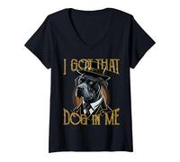 Mujer Tengo Ese Perro en mí, MD Meme, Divertido Entrenamiento, Gimnasio, Perro Labrador Camiseta Cuello V, Negro, XL