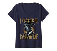 Mujer Tengo Ese Perro en mí, MD Meme, Divertido Entrenamiento, Gimnasio, Perro Labrador Camiseta Cuello V, Azul Marino, XL