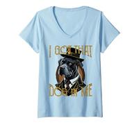 Mujer Tengo Ese Perro en mí, MD Meme, Divertido Entrenamiento, Gimnasio, Perro Labrador Camiseta Cuello V, Azul Bebé, L