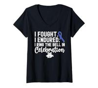 Mujer Tengo la Campana en celebración Blue Ribbon Cáncer de Colon Camiseta Cuello V