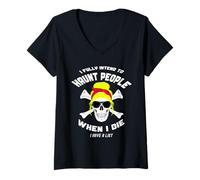Mujer Tengo la intención de atormentar a la gente cuando muera un cráneo desordenado Camiseta Cuello V