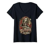 Mujer Tengo más Tatuajes Que Amigos Artista del Tatuaje Camiseta Cuello V