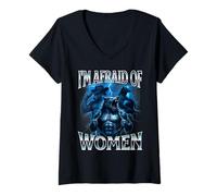 Mujer Tengo Miedo de Las Mujeres Hombre Lobo Alfa Lobo Meme tembloroso Camiseta Cuello V