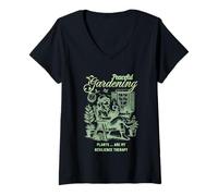 Mujer Tengo Planes con Plantas Son mi Terapia de resiliencia Camiseta Cuello V