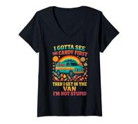 Mujer Tengo que ver los dulces primero y luego me meto en la furgoneta Camiseta Cuello V