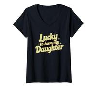Mujer Tengo Suerte de Tener a mi Hija Retro Family Love Camiseta Cuello V