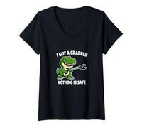 Mujer Tengo un Grabber, Nada es Seguro, Divertido, Dino Camiseta Cuello V