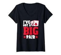 Mujer Tengo un Gran par de Tarjetas de póquer Texas Holdem Casino Camiseta Cuello V