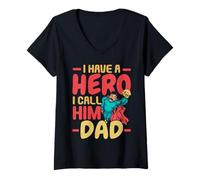 Mujer Tengo un héroe, lo llamo papá, el mejor papá de todos los tiempos, el Día del Padre Camiseta Cuello V