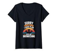 Mujer Tengo un plan con mi observador de aves retro Camiseta Cuello V