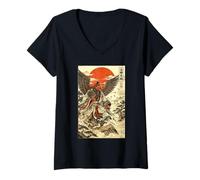 Mujer Tengu Yokai Mitología Japonesa Antigua Ukiyo-e Camiseta Cuello V