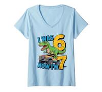 Mujer Tenía Seis años, Ahora Tengo Siete años, Dinosaurio 67 Meme, séptimo cumpleaños, niños Camiseta Cuello V