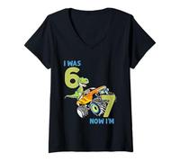 Mujer Tenía Seis años, Ahora Tengo Siete años, Dinosaurio 67 Meme, séptimo cumpleaños, niños Camiseta Cuello V