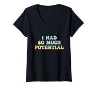 Mujer Tenía Tanto potencial Divertido Física Broma Retro Groovy Camiseta Cuello V