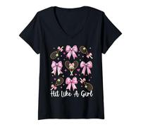 Mujer Tenis Girl Coquette Bow Pink Hit Like A Girl Camiseta Cuello V