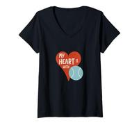 Mujer Tenis Mi corazón está con el Tenis Camiseta Cuello V