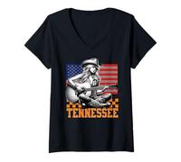 Mujer Tennessee Cowgirl Nashville Country Music Fan Guitar US Flag Camiseta Cuello V