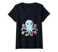 Mujer Tentáculos De Azúcar Pastel De Caramelo Pulpo Amante del Camiseta Cuello V