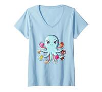 Mujer Tentáculos De Azúcar Pastel De Caramelo Pulpo Amante Del Camiseta Cuello V
