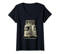 Mujer Teocalli de la Guerra Sagrada Azteca Antigua Mesoamérica Camiseta Cuello V