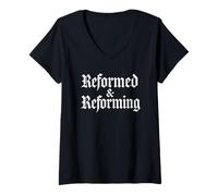 Mujer Teología de la Reforma Reformada y Reformando el Diseño Cristiano Camiseta Cuello V