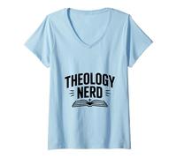 Mujer Teología Humor Nerd para pensadores fieles Camiseta Cuello V